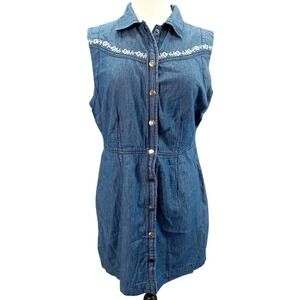 Japna NWT Sleeveless Collared‎ Full Front Snap Denim Chambray Dress Sz L